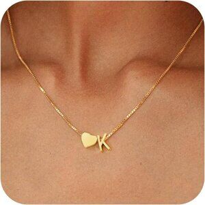 18K Gold Plated Initial Necklace for Women - Personalized Heart Pendant A-Z